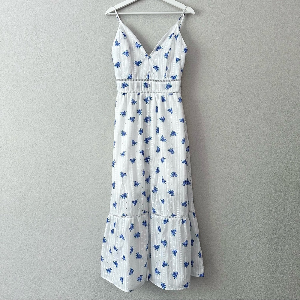 Floral Blue and White Embroidered Maxi Dress - Picture 8 of 11